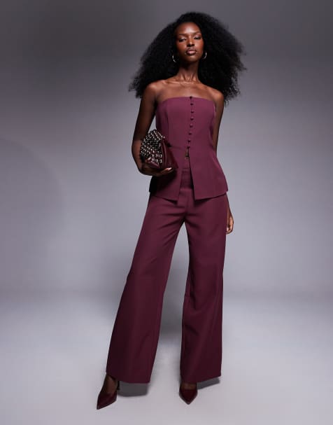 ASOS DESIGN straight leg pants in grape (part of a set) - view 1