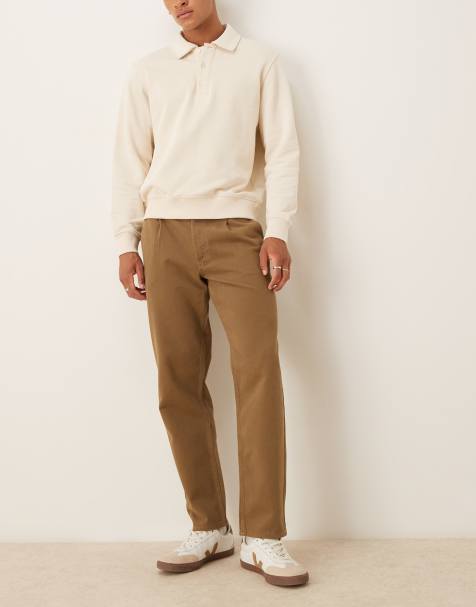 ASOS DESIGN straight leg pants in khaki with pleats - view 1