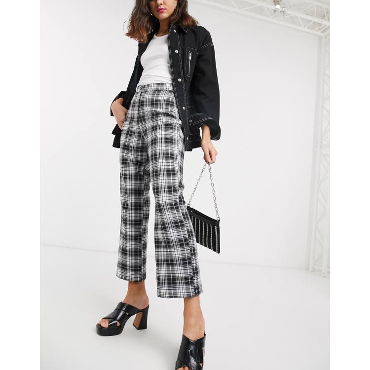 ASOS DESIGN straight leg pants with V-waist in check print