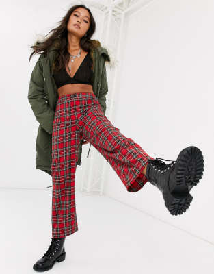 ASOS DESIGN straight leg pants with V-waist in check print