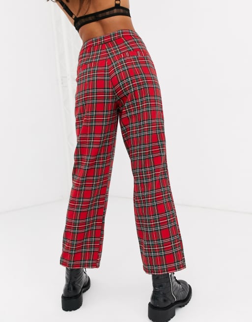 ASOS DESIGN straight leg pants in red plaid check