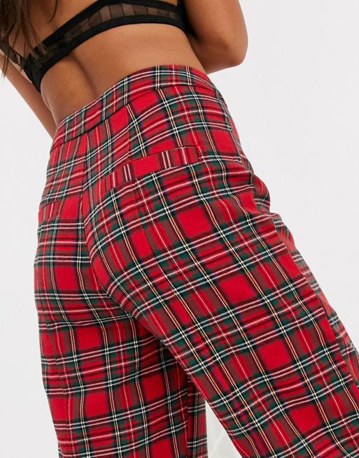 Fitted Slim-fit Pants - Red/plaid - Ladies