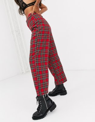 plaid red trousers
