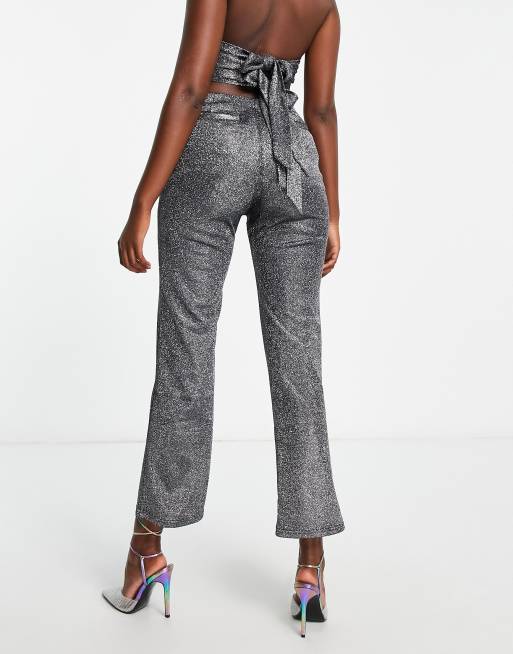 ASOS DESIGN straight leg pants in sparkle silver - part of a set, 2 of 4