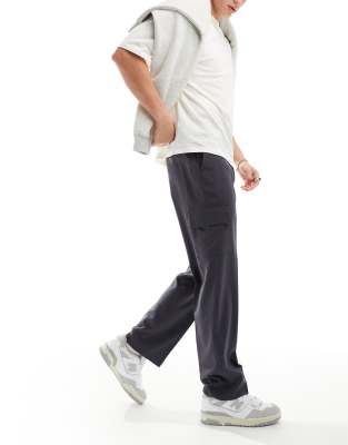 Asos Design Straight Leg Pants With Cargo Pockets In Charcoal-gray
