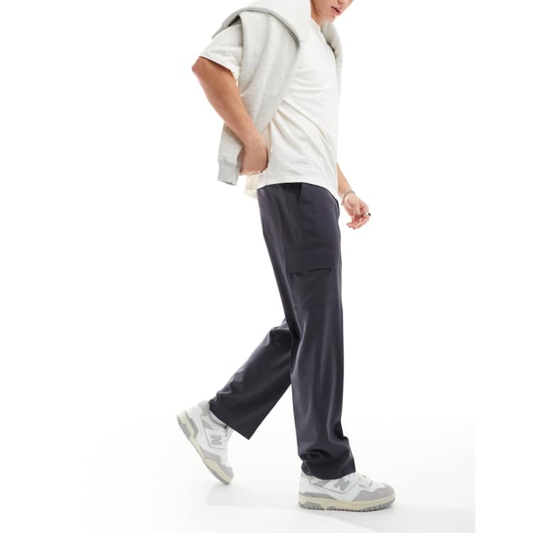 ASOS DESIGN straight leg pants with cargo pockets in
