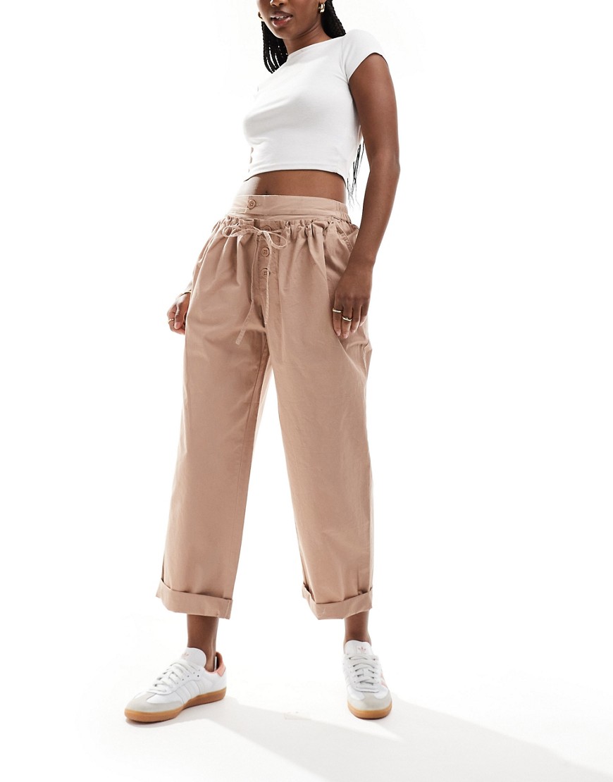 straight leg pants with double layer detail in clay-No color