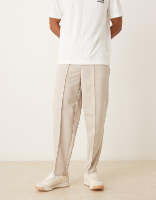 straight leg pants with elastic waist band and pintucks in stone-Gray