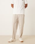 [ASOS DESIGN] ASOS DESIGN straight leg pants with elasticated waistband and pintucks in stone-Grey W28 STONE