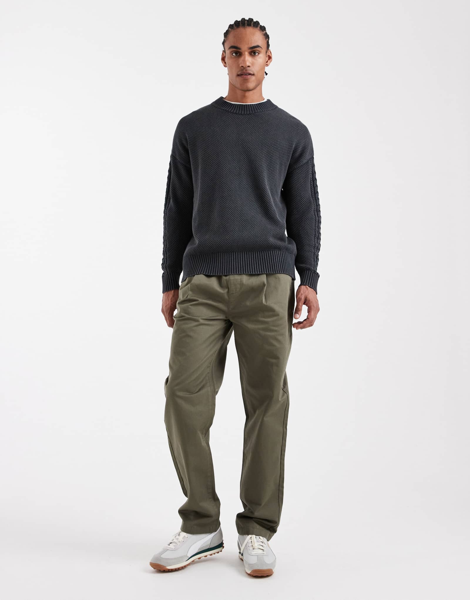 Дизайнерские прямые брюки ASOS со складками зеленого цвета хаки - часть комплекта