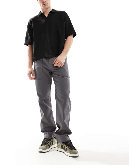 ASOS DESIGN straight leg pants with pocket detailing in gray