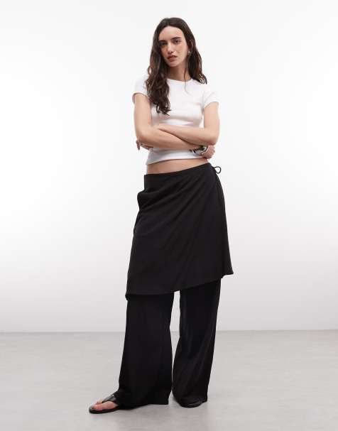ASOS DESIGN straight leg pants with skirt detail in black - view 1