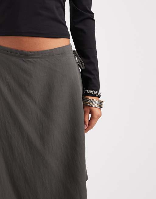 ASOS DESIGN straight leg pants with skirt detail in charcoal, 4 of 5