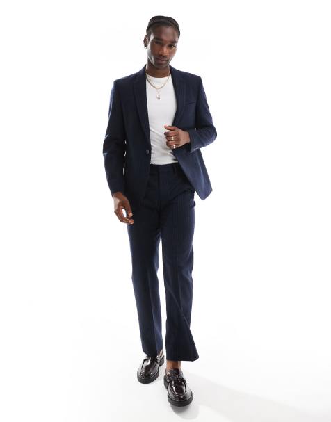 ASOS DESIGN straight leg pinstripe suit pants in navy - view 1