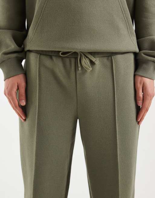 ASOS DESIGN straight leg pique jogger co-ord in olive green, 2 of 5