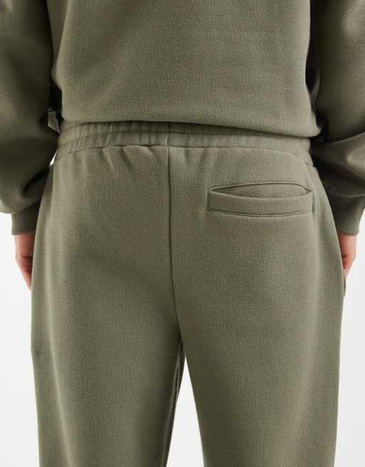 ASOS DESIGN straight leg pique jogger co-ord in olive green, 3 of 5