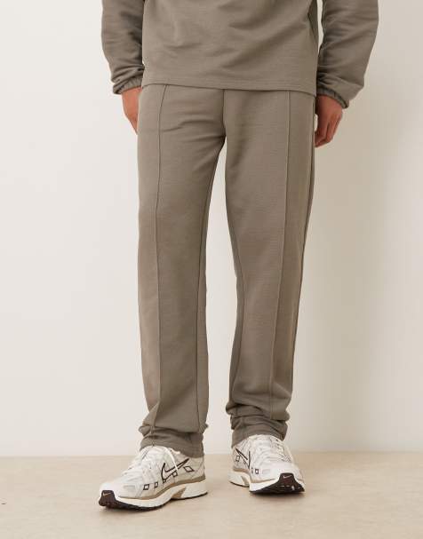 ASOS DESIGN straight leg pique trackies with pin tucks in khaki - view 1