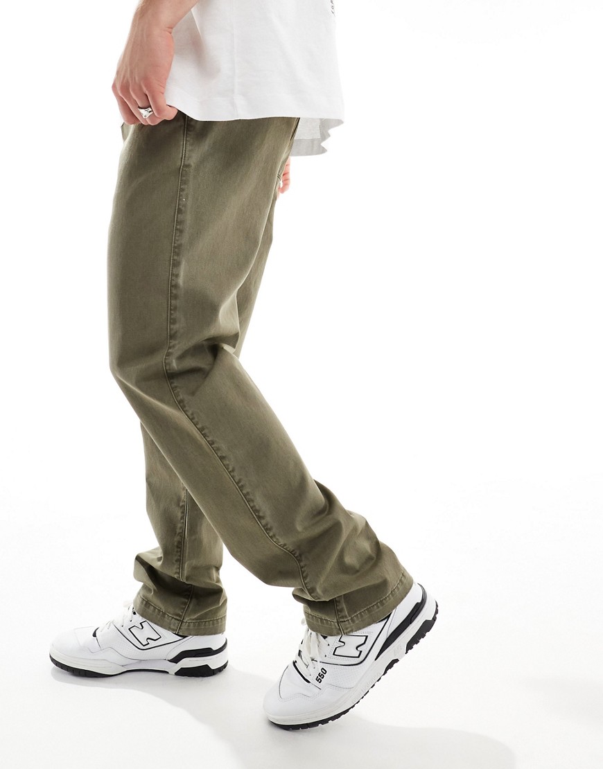 Asos Design Straight Leg Pull On Pants In Khaki-green