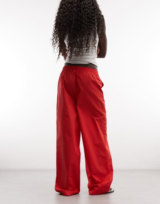ASOS DESIGN straight leg pull on pants in red, 5 of 5