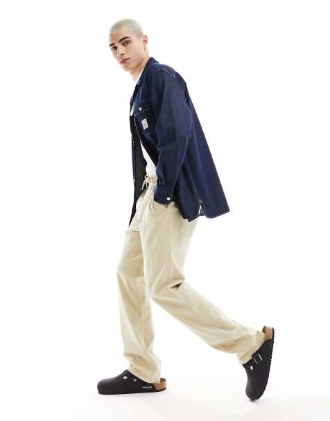 ASOS DESIGN straight leg pull on pants in stone with elastic waist - view 1