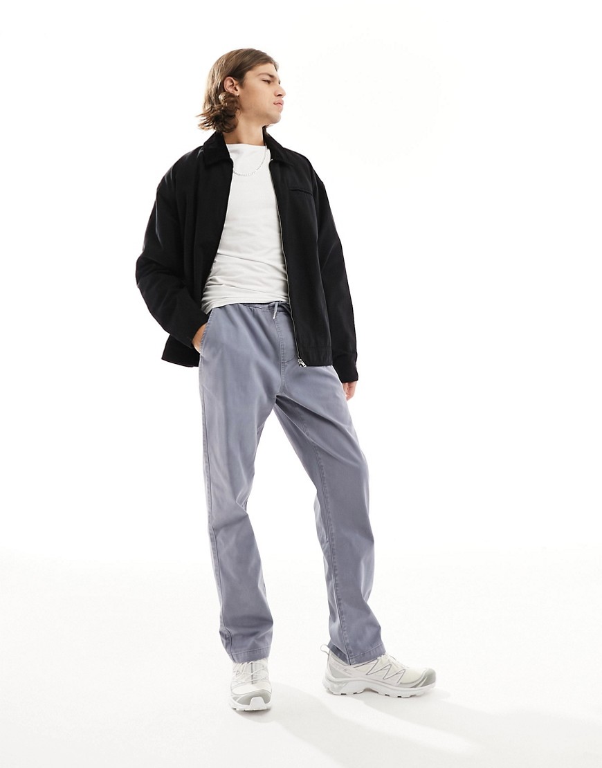 straight leg pull on pants in washed blue with elasticated waist-Gray