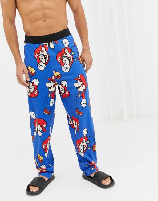 ASOS DESIGN straight leg pyjama bottoms in Super Mario design