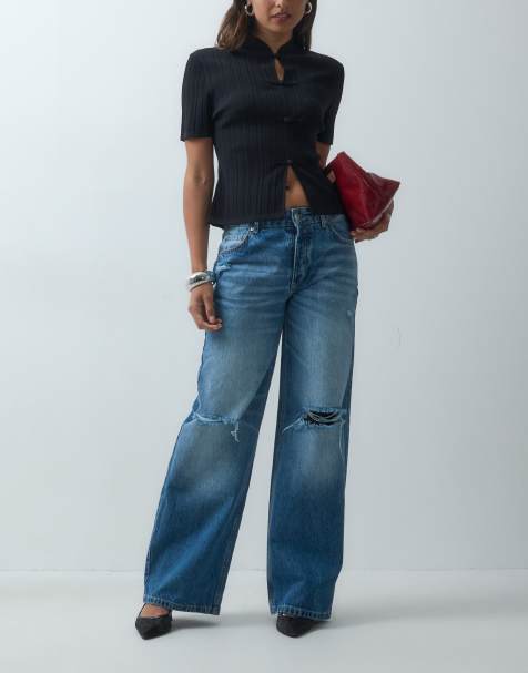 ASOS DESIGN straight leg rip jean in mid wash - view 1