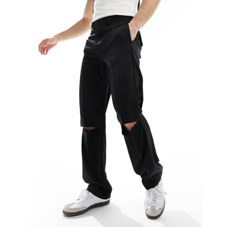 BlackSatinPantswithLeatherHems