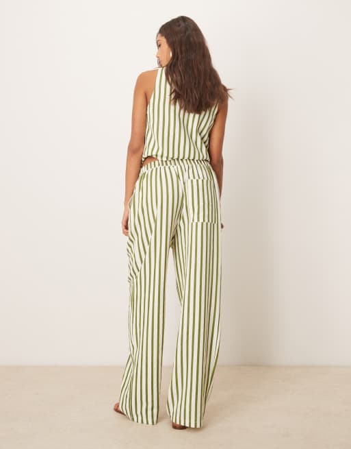 ASOS DESIGN straight leg seersucker pants in khaki stripe - part of a set, 3 of 5