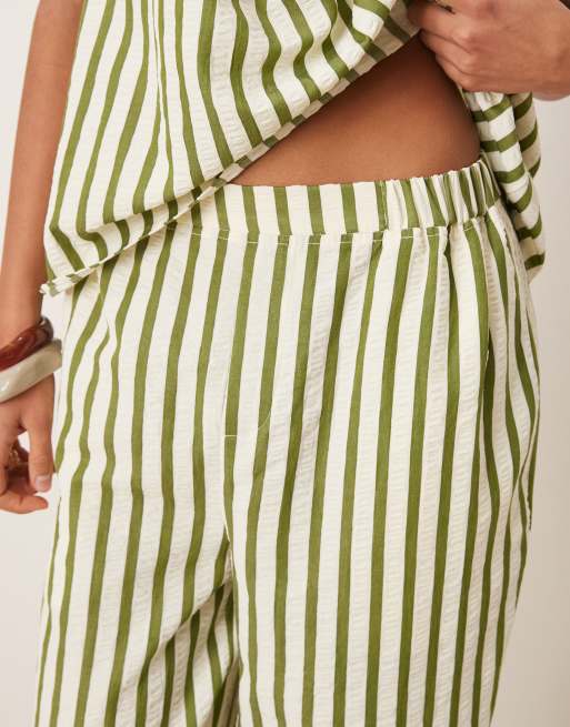 ASOS DESIGN straight leg seersucker pants in khaki stripe - part of a set