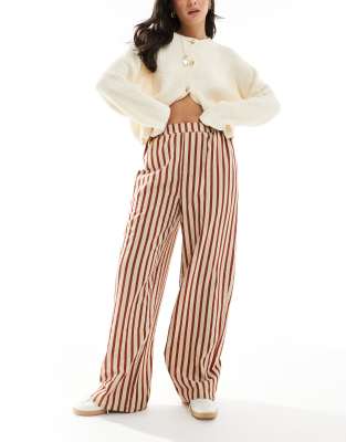 straight leg seersucker pants in rust stripe-Multi