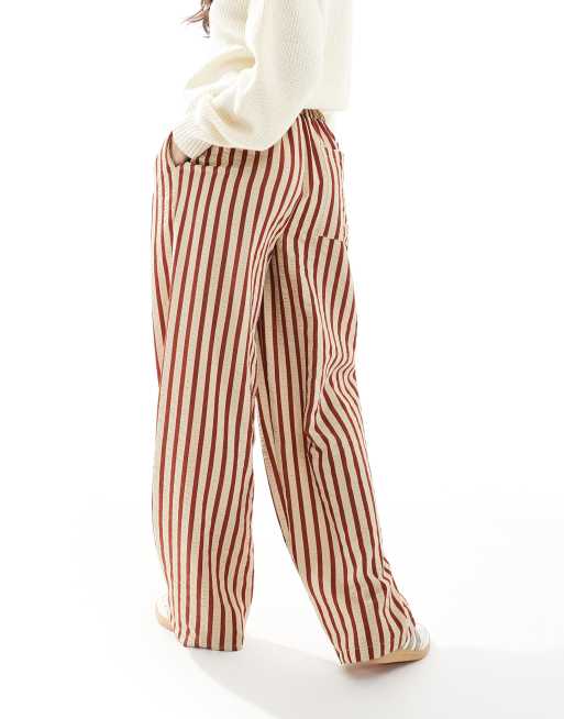 ASOS DESIGN straight leg seersucker pants in rust stripe, 2 of 5
