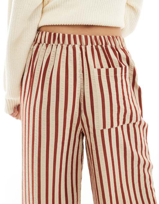 ASOS DESIGN straight leg seersucker pants in rust stripe, 5 of 5