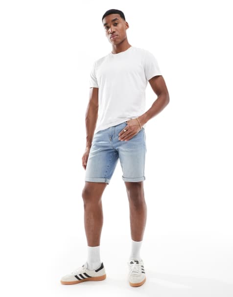 ASOS DESIGN straight leg slim denim shorts in light wash blue - view 1