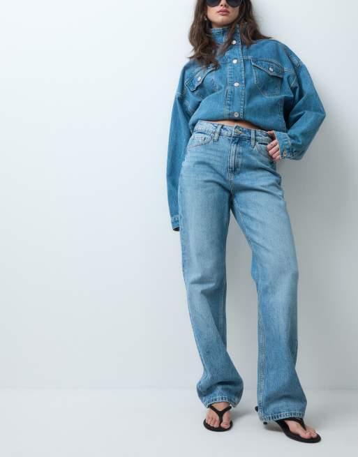 ASOS DESIGN straight leg slim fit jean in light wash blue, 3 of 5