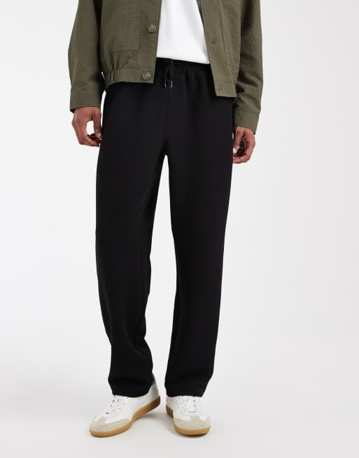 ASOS DESIGN straight leg smart textured trackies in black, 2 of 5