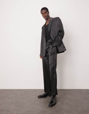 straight leg suit pants in black satin