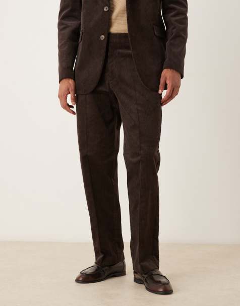 ASOS DESIGN straight leg suit pants in brown cotton corduroy - view 1