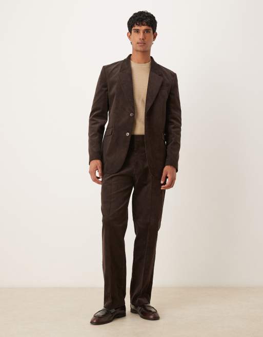ASOS DESIGN straight leg suit pants in brown cotton corduroy, 2 of 5