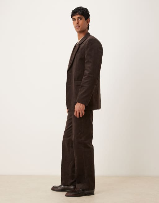 ASOS DESIGN straight leg suit pants in brown cotton corduroy, 3 of 5