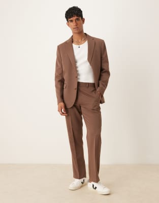 straight leg suit pants in brown with French seam detail