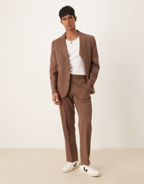ASOS DESIGN straight leg suit pants in brown with French seam detail - view 1
