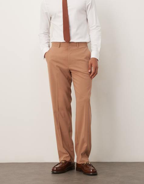 ASOS DESIGN straight leg suit trousers in brown