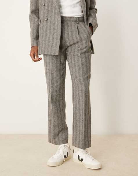 ASOS DESIGN straight leg suit pants in charcoal herringbone - view 1