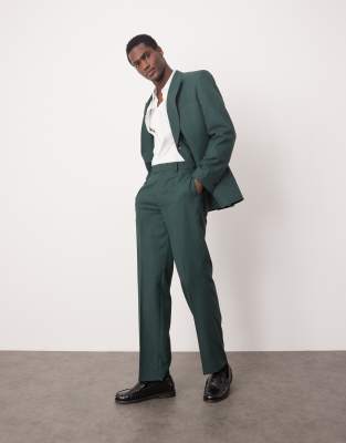 straight leg suit pants in checkerboard weave in green