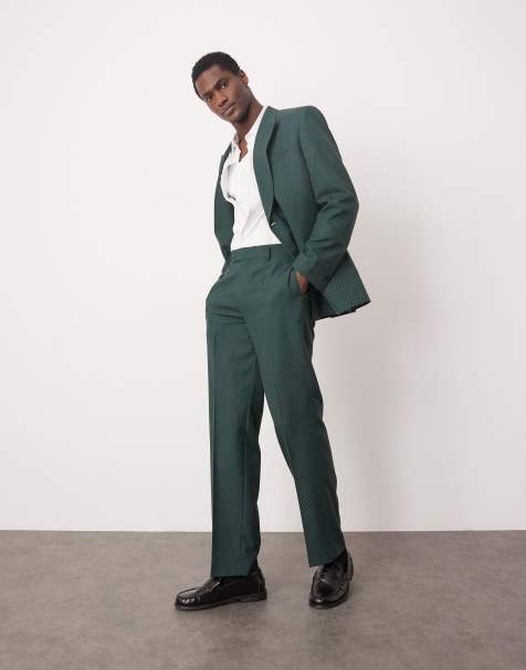 ASOS DESIGN straight leg suit pants in checkerboard weave in green - view 1