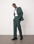 [ASOS DESIGN] ASOS DESIGN straight leg suit pants in checkerboard weave in green W32 L32 Dark green