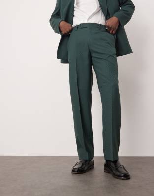 ASOS DESIGN straight leg suit pants in checkerboard weave in green