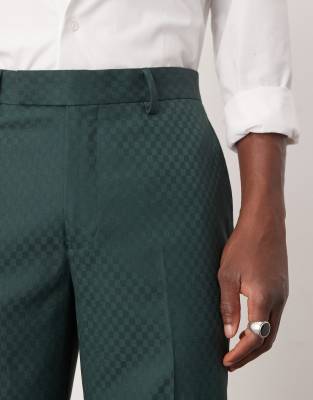 ASOS DESIGN straight leg suit pants in checkerboard weave in green