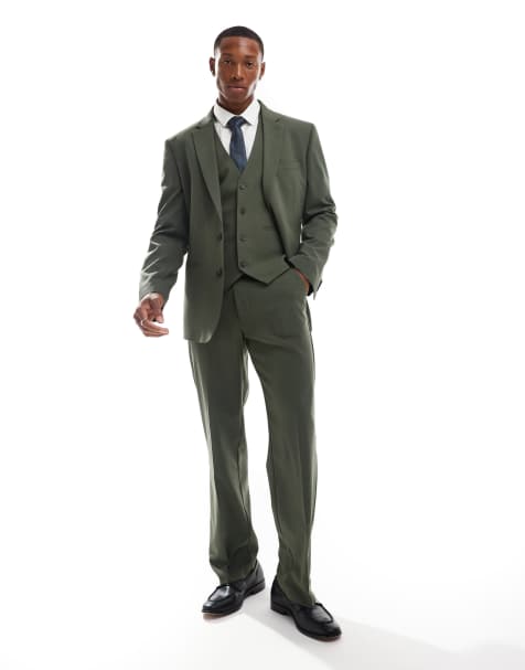 ASOS DESIGN straight leg suit pants in dark green - view 1
